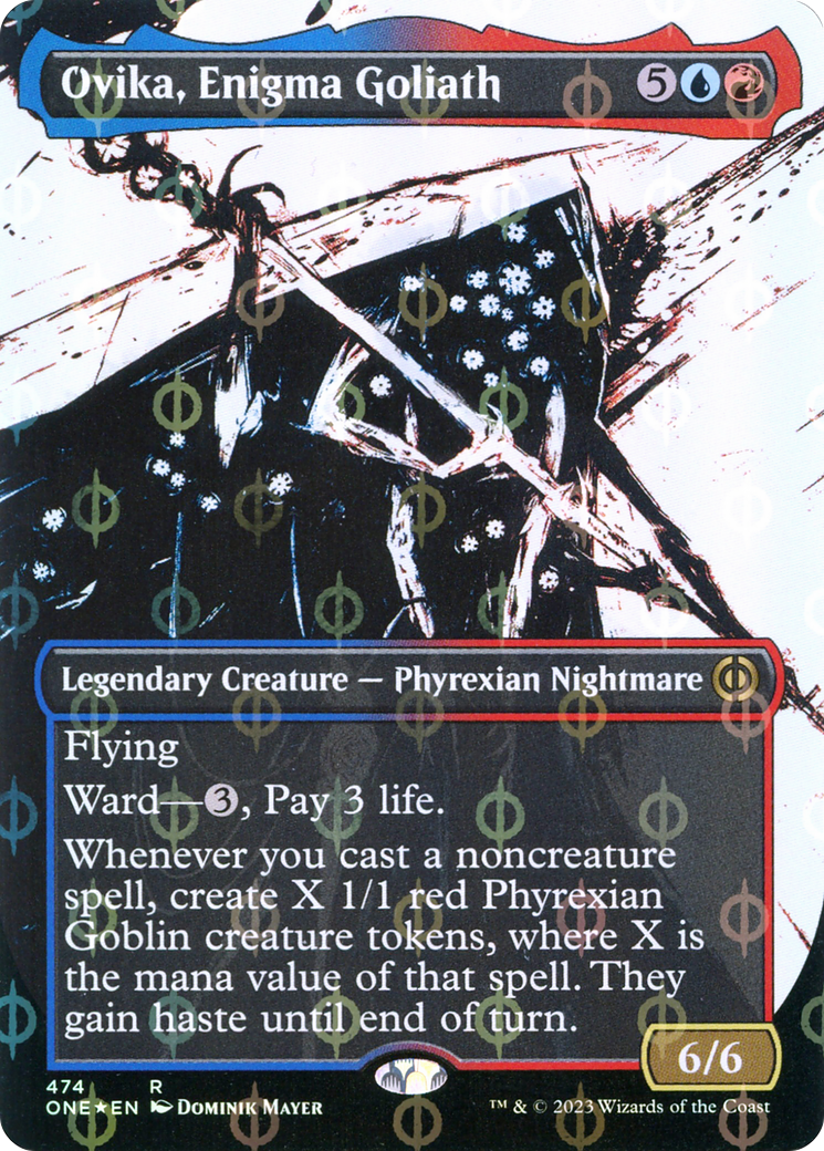 Ovika, Enigma Goliath (Showcase) (Step-and-Compleat Foil) (ONE-474) - Phyrexia: All Will Be One: (Showcase) (Borderless) Foil