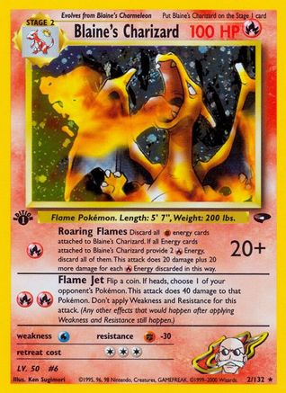Blaine's Charizard 002/132 - 1st Edition Holofoil Gym Challenge - Holo Rare