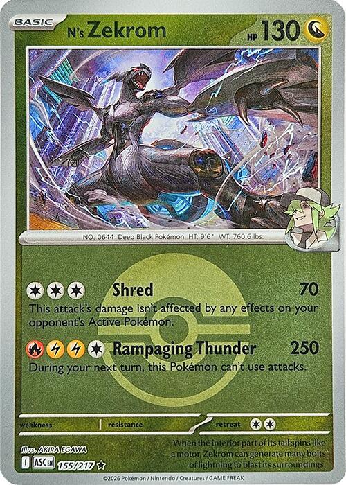 N's Zekrom (Poke Ball) 155/217 - Reverse Holofoil ME Ascended Heroes - Rare