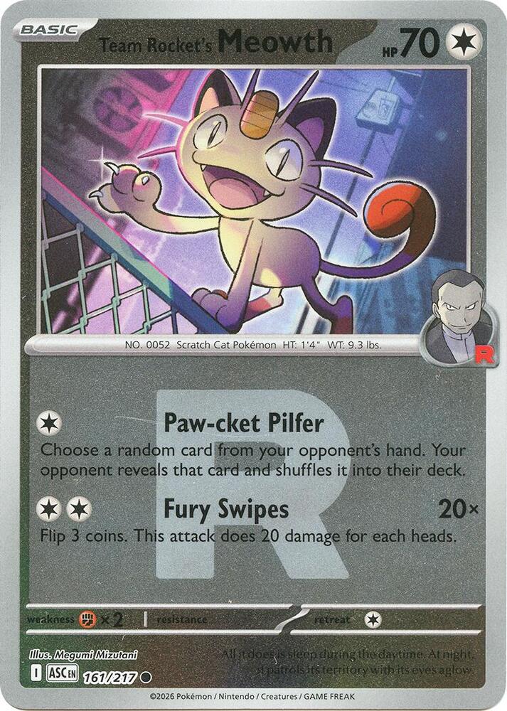 Team Rocket's Meowth (Team Rocket) 161/217 - Reverse Holofoil ME Ascended Heroes - Common