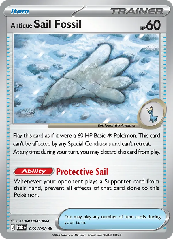 Antique Sail Fossil 069/088 - Reverse Holofoil ME03 Perfect Order - Common