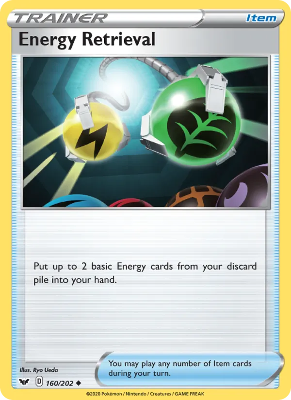 Energy Retrieval 160/202 - Reverse Holofoil SWSH01 Sword & Shield Base Set - Uncommon
