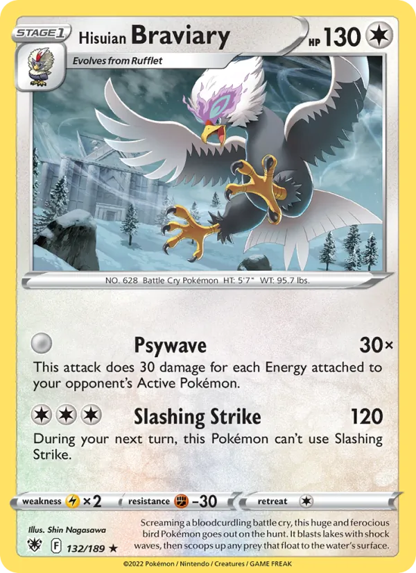Hisuian Braviary 132/189 - Reverse Holofoil SWSH10 Astral Radiance - Rare