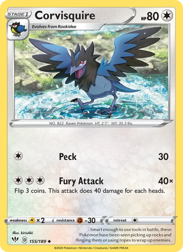 Corvisquire 155/189 - Reverse Holofoil SWSH03 Darkness Ablaze - Uncommon
