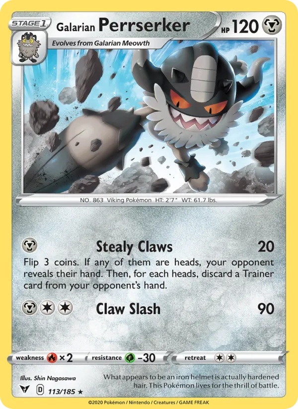 Galarian Perrserker 113/185 - Reverse Holofoil SWSH04 Vivid Voltage - Rare