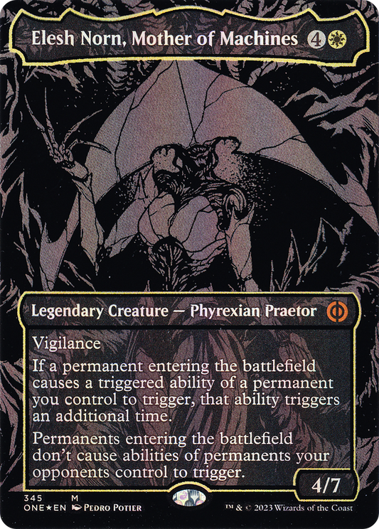 Elesh Norn, Mother of Machines (Oil Slick Raised Foil) (ONE-345) - Phyrexia: All Will Be One (Borderless) Foil