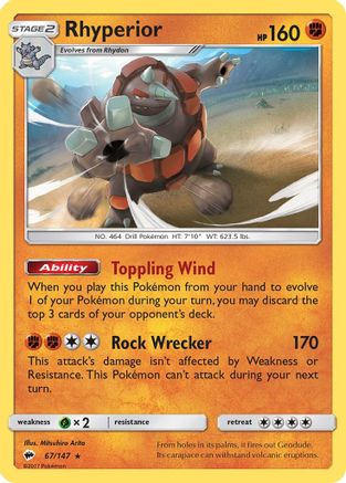 Rhyperior 067/147  - Reverse Holofoil SM  Burning Shadows - Holo Rare