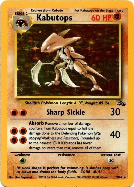 Kabutops (9) 009/62  - Unlimited Holofoil Fossil - Holo Rare