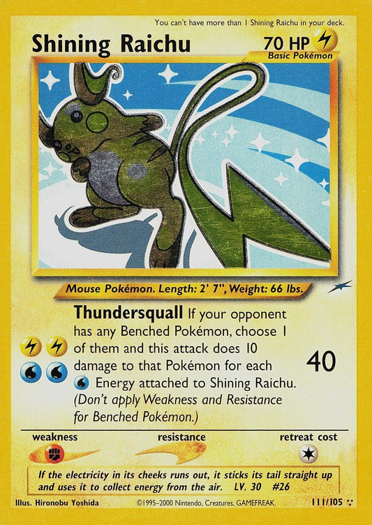 Shining Raichu 111  - Unlimited Holofoil Neo Destiny - Secret Rare