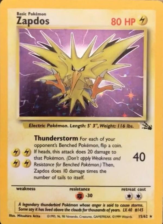 Zapdos (15) 015/62  - Unlimited Holofoil Fossil - Holo Rare