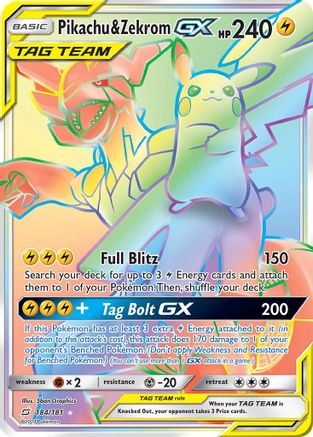 Pikachu & Zekrom GX (Secret) 184  - Holofoil SM  Team Up - Secret Rare