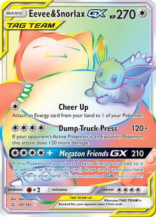 Eevee & Snorlax GX (Secret) 191  - Holofoil SM  Team Up - Secret Rare
