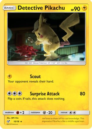 Detective Pikachu 010/18  - Holofoil Detective Pikachu - Rare