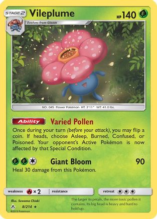 Vileplume 008/214  - Reverse Holofoil SM  Unbroken Bonds - Holo Rare