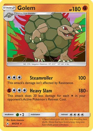 Golem 089/214  - Reverse Holofoil SM  Unbroken Bonds - Holo Rare