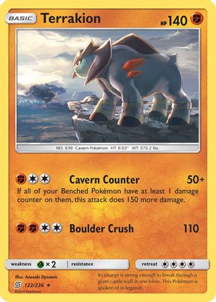 Terrakion 122  - Reverse Holofoil SM  Unified Minds - Holo Rare