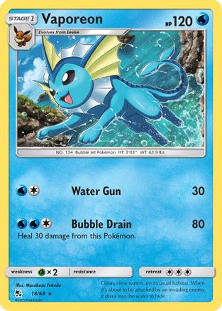 Vaporeon 018/68  - Reverse Holofoil Hidden Fates - Holo Rare