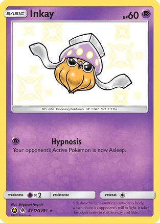 Inkay SV17/SV94  - Holofoil Hidden Fates Shiny Vault - Shiny Holo Rare