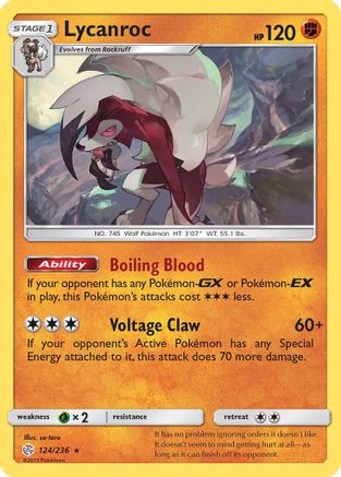 Lycanroc 124  - Reverse Holofoil SM  Cosmic Eclipse - Holo Rare