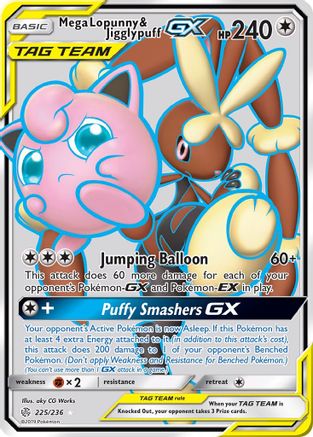 Mega Lopunny & Jigglypuff GX (Full Art) 225/236  - Holofoil SM  Cosmic Eclipse - Ultra Rare