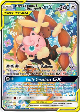 Mega Lopunny & Jigglypuff GX (Alternate Full Art) 226  - Holofoil SM  Cosmic Eclipse - Ultra Rare