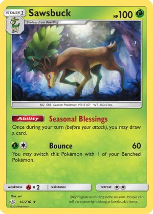 Sawsbuck 016/236  - Holofoil SM  Cosmic Eclipse - Holo Rare
