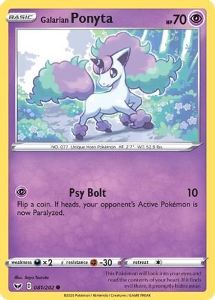 Galarian Ponyta 081/202  - Reverse Holofoil SWSH01 Sword & Shield Base Set - Common