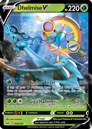 Dhelmise V 009/202  - Holofoil SWSH01 Sword & Shield Base Set - Ultra Rare