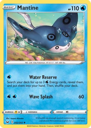 Mantine 052/202  - Reverse Holofoil SWSH01 Sword & Shield Base Set - Uncommon