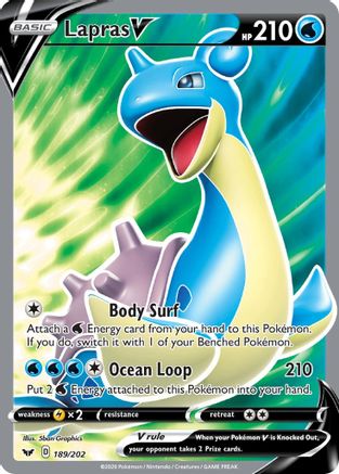 Lapras V (Full Art) 189/202  - Holofoil SWSH01 Sword & Shield Base Set - Ultra Rare