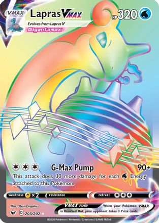 Lapras VMAX (Secret) 203/202  - Holofoil SWSH01 Sword & Shield Base Set - Secret Rare
