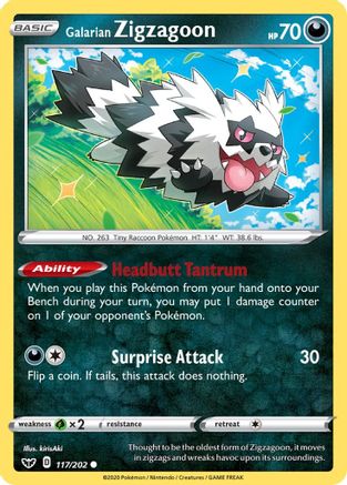 Galarian Zigzagoon 117/202  SWSH01 Sword & Shield Base Set - Common