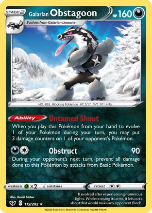 Galarian Obstagoon 119/202  - Reverse Holofoil SWSH01 Sword & Shield Base Set - Holo Rare