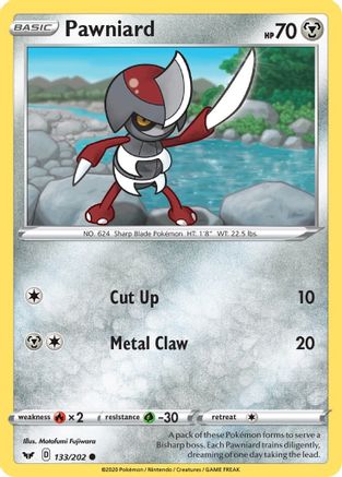 Pawniard 133/202  - Reverse Holofoil SWSH01 Sword & Shield Base Set - Common