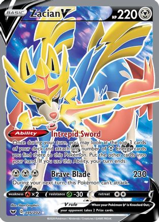 Zacian V (Full Art) 195/202  - Holofoil SWSH01 Sword & Shield Base Set - Ultra Rare