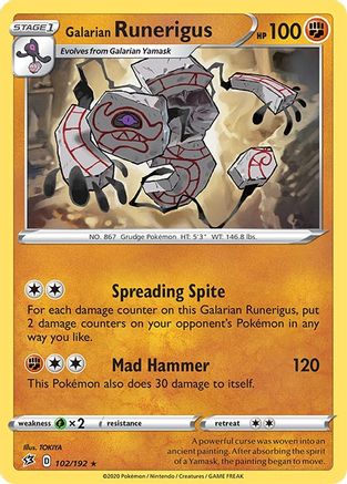 Galarian Runerigus 102/192  - Reverse Holofoil SWSH02 Rebel Clash - Rare
