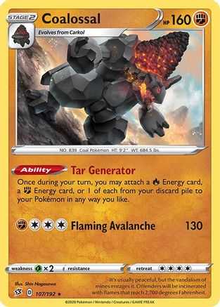 Coalossal 107/192  - Holofoil SWSH02 Rebel Clash - Holo Rare