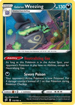Galarian Weezing 113/192  - Reverse Holofoil SWSH02 Rebel Clash - Holo Rare