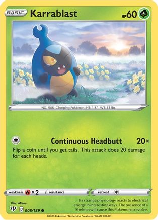 Karrablast 008/189  - Reverse Holofoil SWSH03 Darkness Ablaze - Common