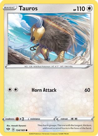 Tauros 134/189  - Reverse Holofoil SWSH03 Darkness Ablaze - Common