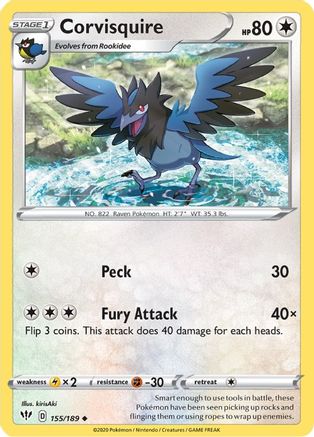 Corvisquire 155/189  SWSH03 Darkness Ablaze - Uncommon