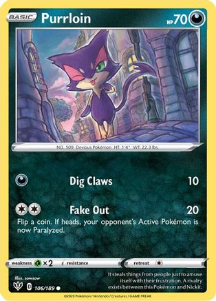 Purrloin 106/189  SWSH03 Darkness Ablaze - Common