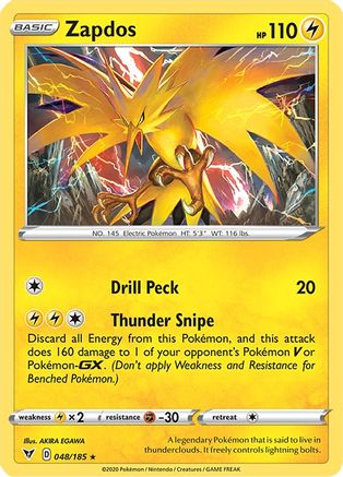 Zapdos 048/185  - Reverse Holofoil SWSH04 Vivid Voltage - Holo Rare