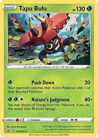 Tapu Bulu 016/163  - Reverse Holofoil SWSH05 Battle Styles - Holo Rare