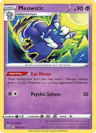 Meowstic 061/163  - Reverse Holofoil SWSH05 Battle Styles - Holo Rare