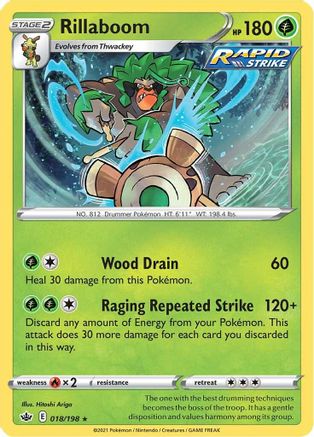 Rillaboom 018/198  - Holofoil SWSH06 Chilling Reign - Holo Rare