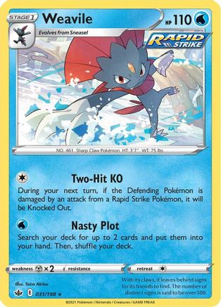 Weavile 031/198  - Reverse Holofoil SWSH06 Chilling Reign - Holo Rare