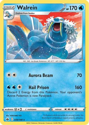 Walrein 039/198  - Reverse Holofoil SWSH06 Chilling Reign - Rare