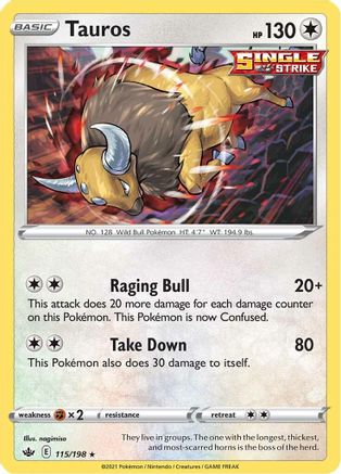 Tauros 115/198  - Reverse Holofoil SWSH06 Chilling Reign - Holo Rare