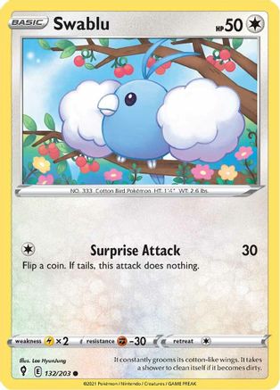 Swablu 132/203  - Reverse Holofoil SWSH07 Evolving Skies - Common